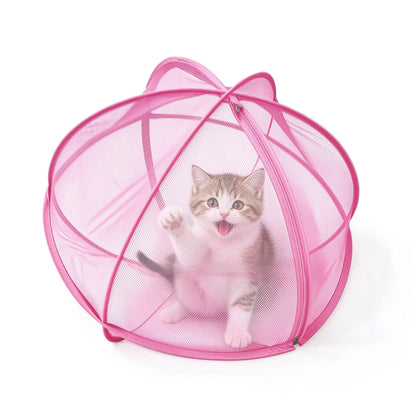 Foldable Pop Up Mesh Pet Playpen Tent with Zipper for Cats - Pink