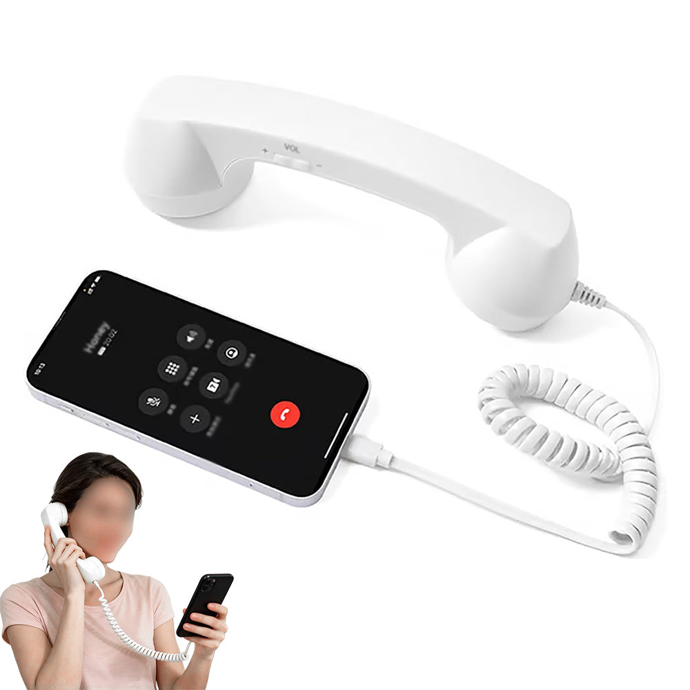 Retro Type C Wired Phone Handset with Microphone for Phones Computers - White