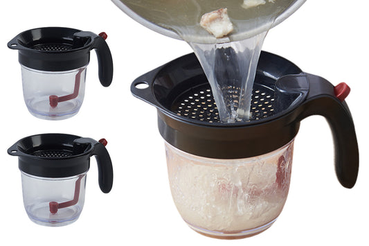 2Pcs 1000ML Gravy Fat Separator with Bottom Release Strainer Grease Separator