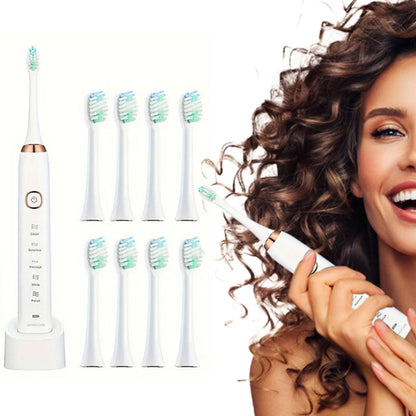 5-Mode Sonic Electric Toothbrush with 8 Brush Heads Travel Toothbrush with Case White