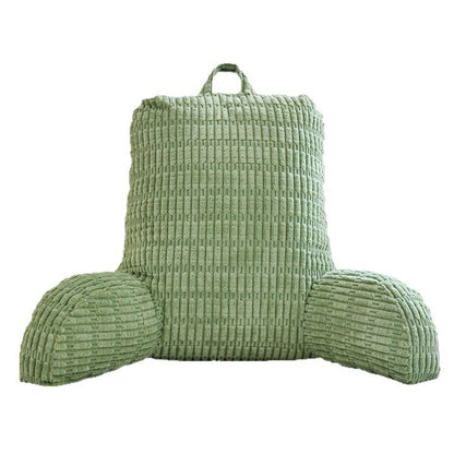 Bedside Backrest Cushion with Armrests Pocket and Washable Cover - Green