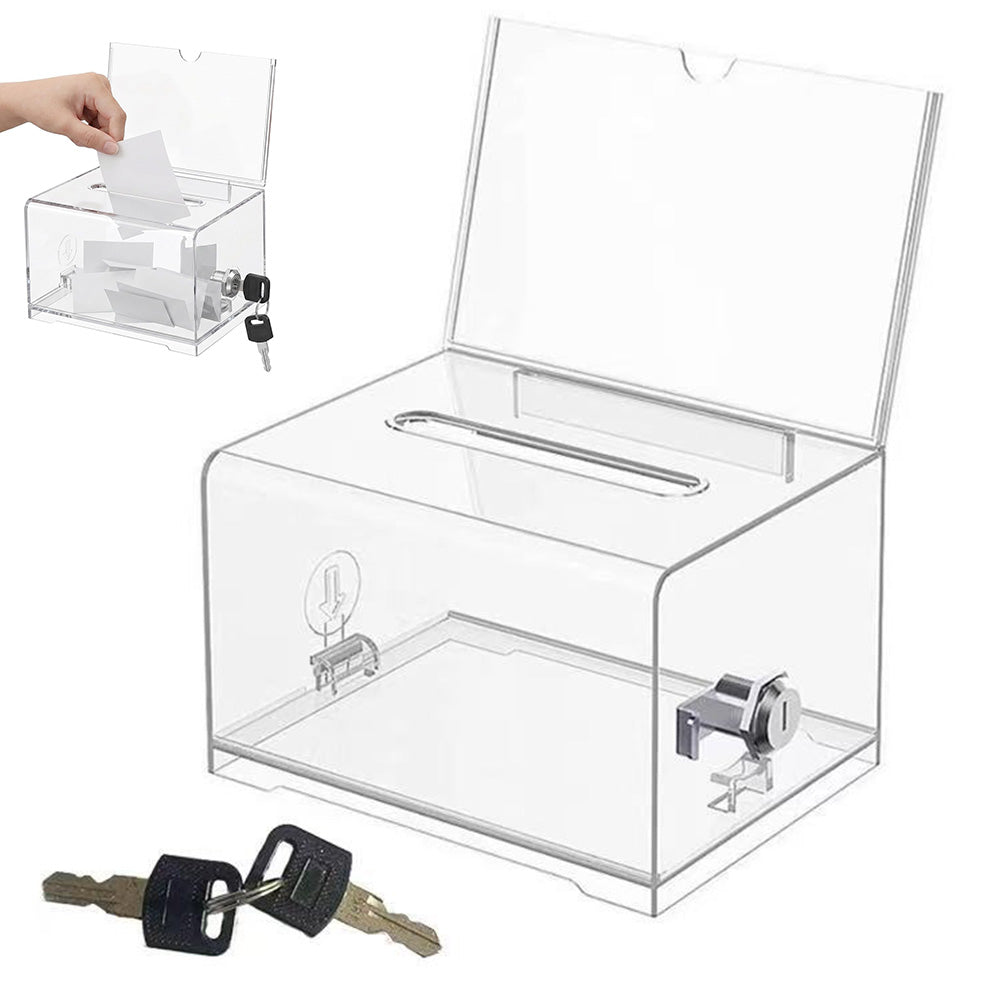 Lockable Suggestion Box with Keys for Voting Donations - Clear