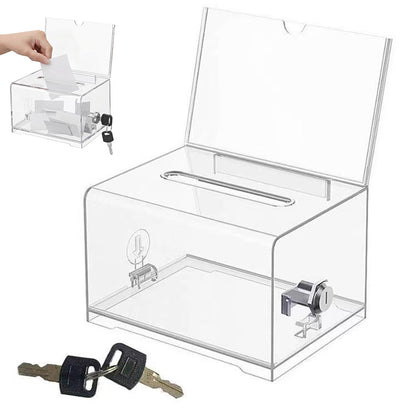 Lockable Suggestion Box with Keys for Voting Donations - Clear