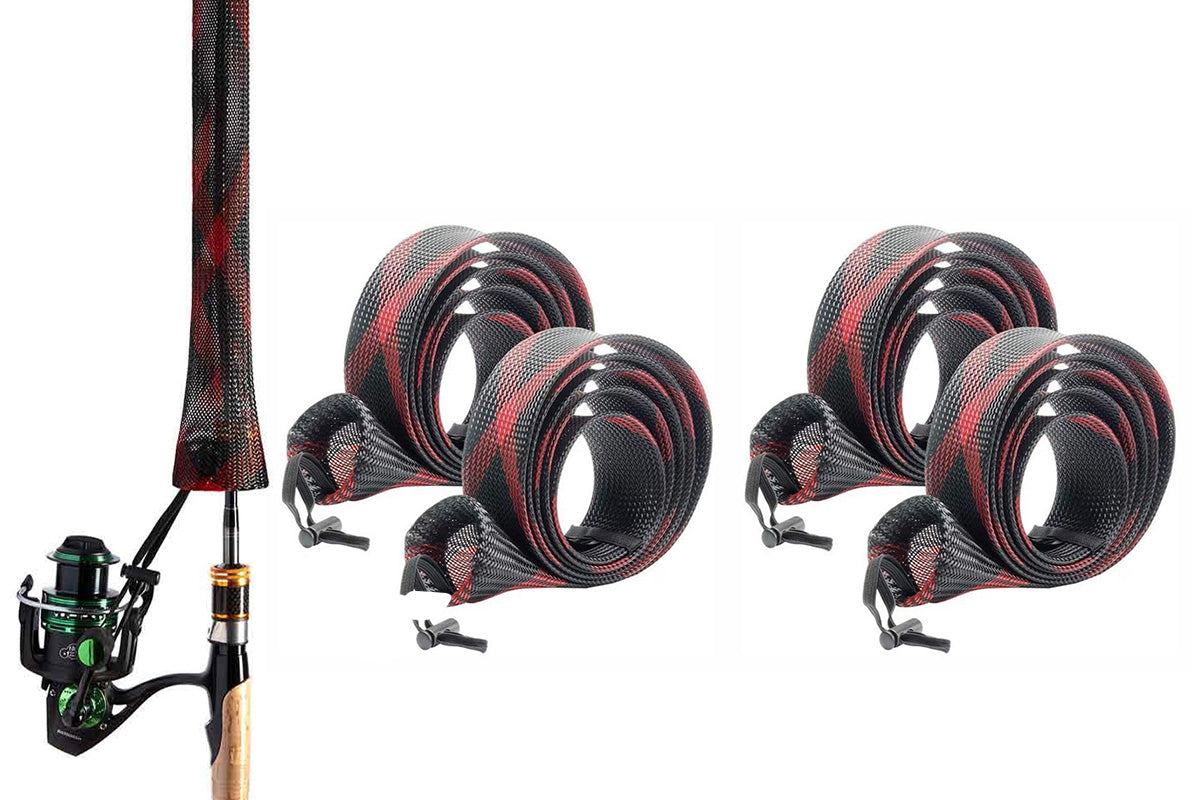 4Pcs Fishing Rod Sock with Strap Fishing Rod Sleeve for Baitcasting-Red