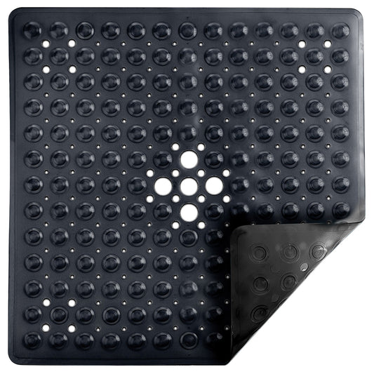 Large Non Slip Shower Mat with Drain Holes Square Shower Mat-Black