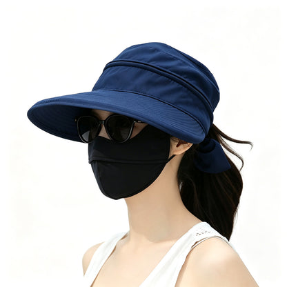 2 in 1 Detachable Zipper Wide Brim Sun Hat for Women - Navy