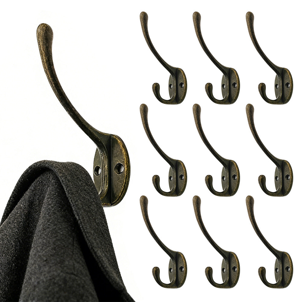 10Pcs Coat Hooks Wall Hooks Mounted Farmhouse Coat Hangers for Bags Caps Keys-Bronze