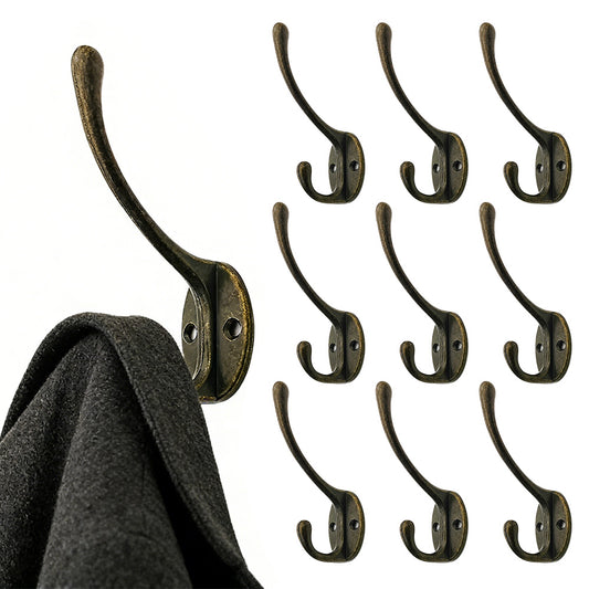 10Pcs Coat Hooks Wall Hooks Mounted Farmhouse Coat Hangers for Bags Caps Keys-Bronze