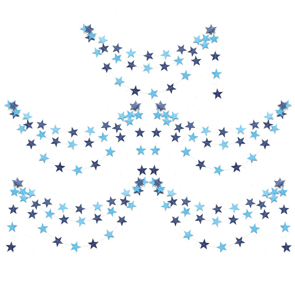 5 Pack 4m Thick Paper Star Garland Bunting Banners for Parties - Blue