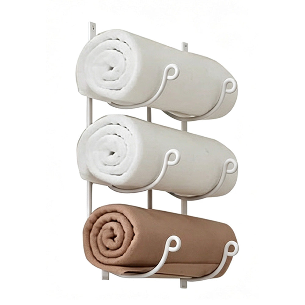 3-Tier Iron Wall-Mounted Bathroom Towel Rack - White