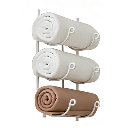 3-Tier Iron Wall-Mounted Bathroom Towel Rack - White