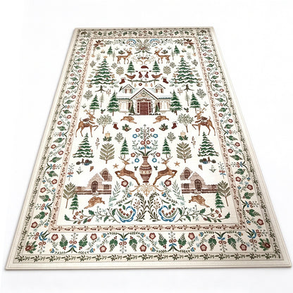 Vintage Christmas Crystal Velvet Area Rug Non-Slip Living Room Floor Mat - White