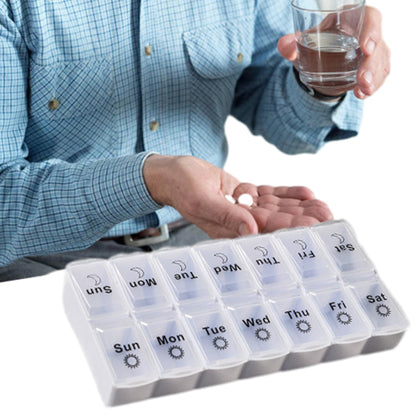 Pill Box Organiser 7-Day Weekly for AM PM Day Night Pill Case with 14 Compartments White