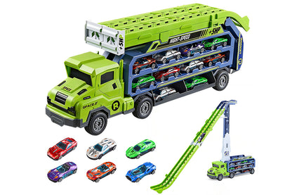 Carrier Truck Transport Car Toys Foldable 3 Layer Car Race Track Toys -Green