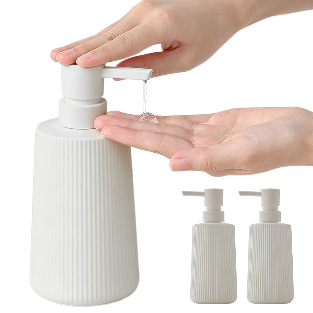 2 Ribbed Glass Soap Dispenser Bottles 350ml for Bathroom Kitchen - White