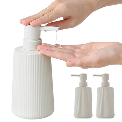 2 Ribbed Glass Soap Dispenser Bottles 350ml for Bathroom Kitchen - White