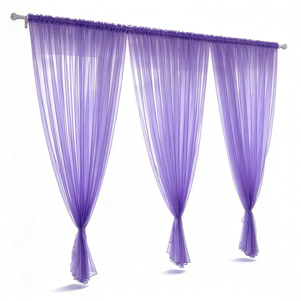 3 Piece Polyester Sheer Rod Pocket Curtains for Window Door  Divider - Purple