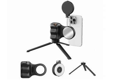 Phone Camera Grip with Selfie Light and Tripod for Photography TikTok-Black