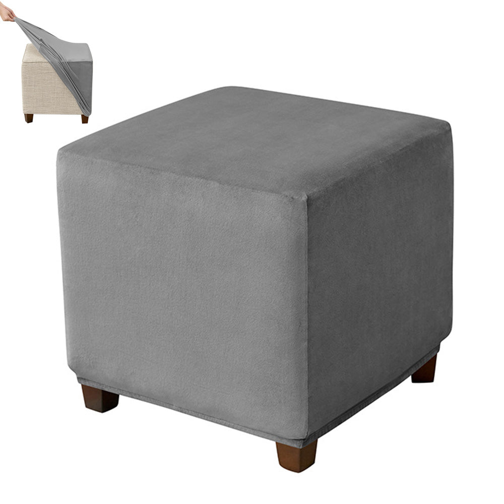 High Stretch Silver Fox Velvet Square Footstool Cover Machine Washable - Dark Grey