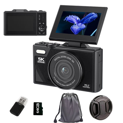 5K Digital Camera WiFi Vlogging Camera with 180 Degree Flip Screen Black