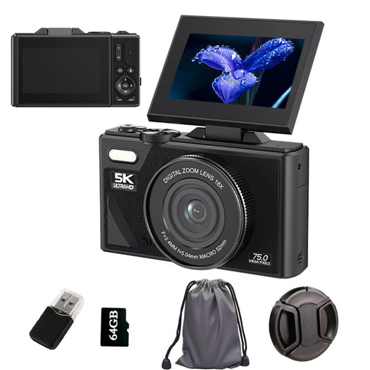 5K Digital Camera WiFi Vlogging Camera with 180 Degree Flip Screen Black