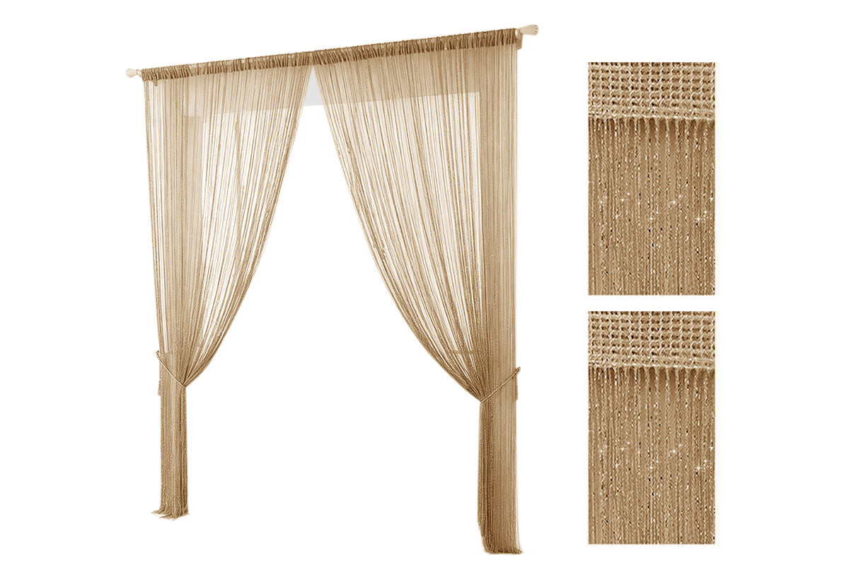 2 Pieces Shimmer Tassel String Door and Window Divider Curtain - Champagne