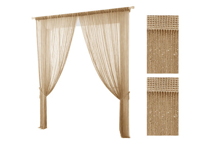 2 Pieces Shimmer Tassel String Door and Window Divider Curtain - Champagne