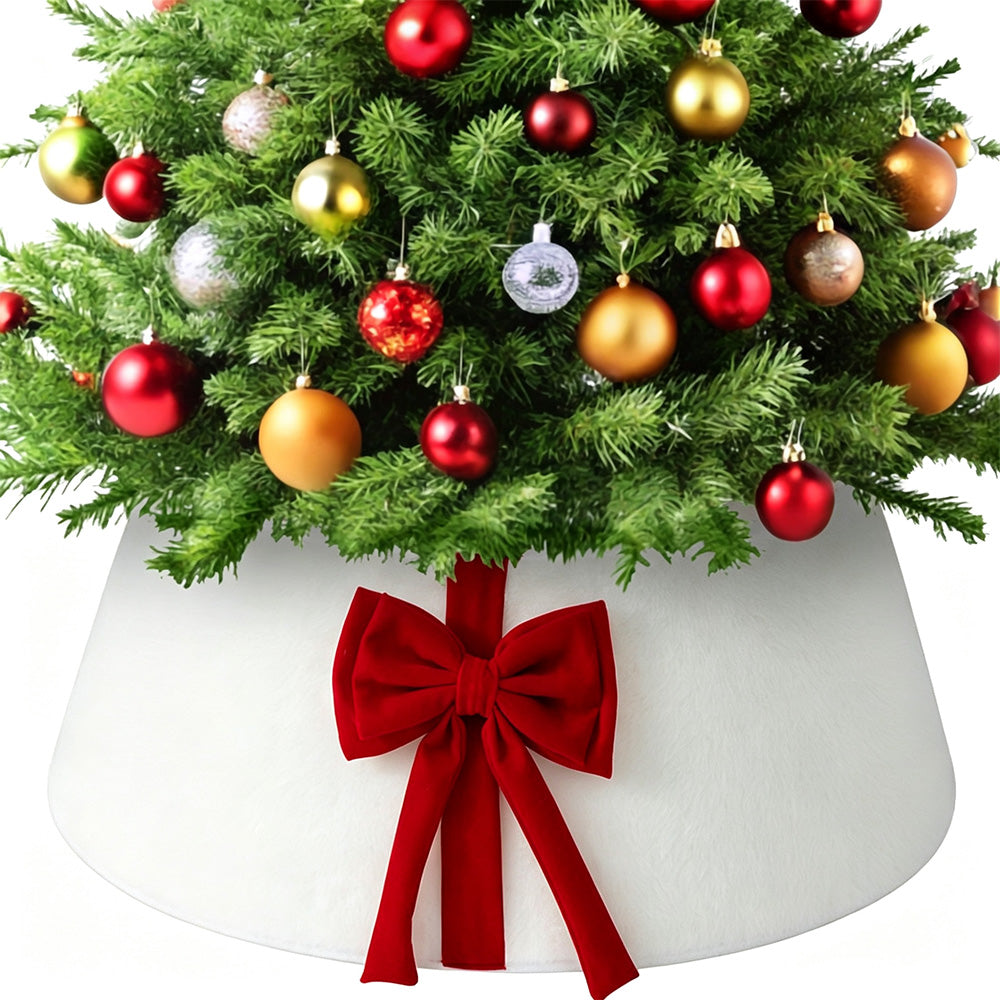 Christmas Tree Collar with Bow Holiday Tree Decor - White
