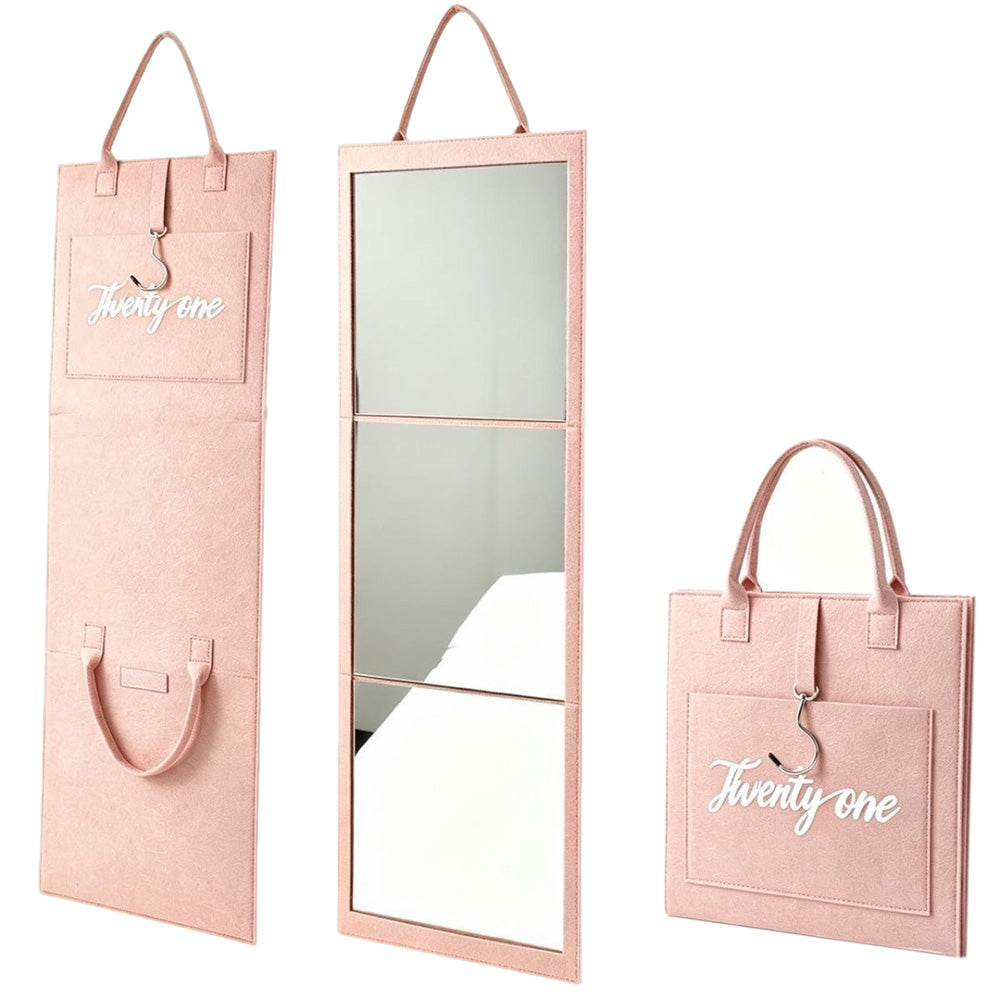 Portable Foldable Full Length Mirror with Handle Tri Fold Mirror - Pink