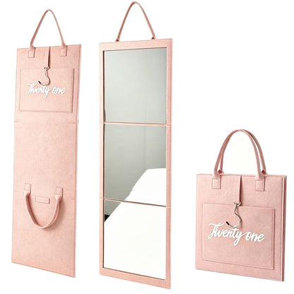 Portable Foldable Full Length Mirror with Handle Tri Fold Mirror - Pink
