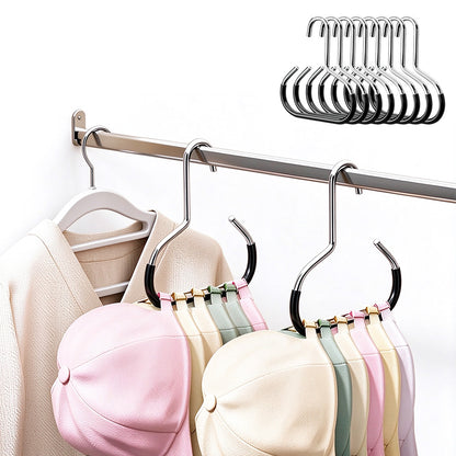 8 Piece Iron Ring Hat Storage Hooks for Closet Cap Scarf and Bag Hangers - Black