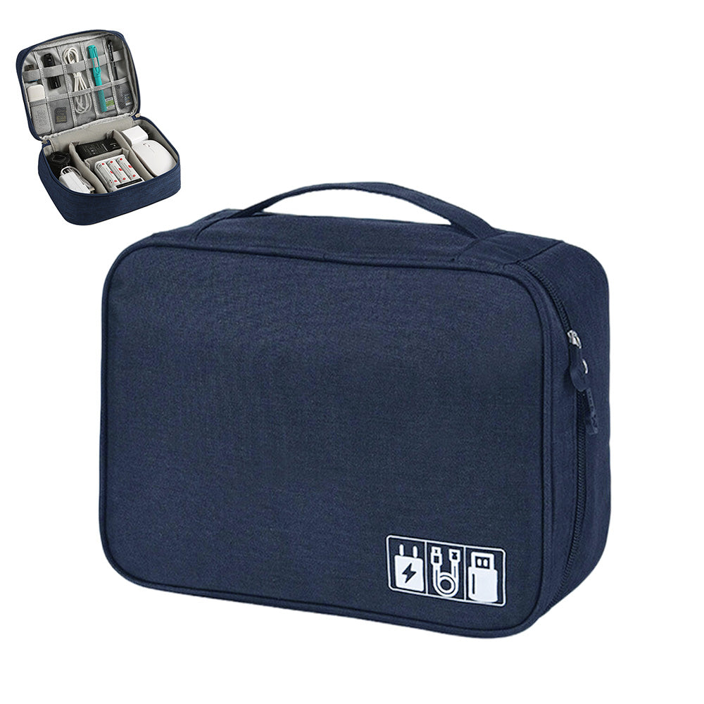 Large Digital Electronics Travel Organizer Bag with Adjustable Dividers - Navy