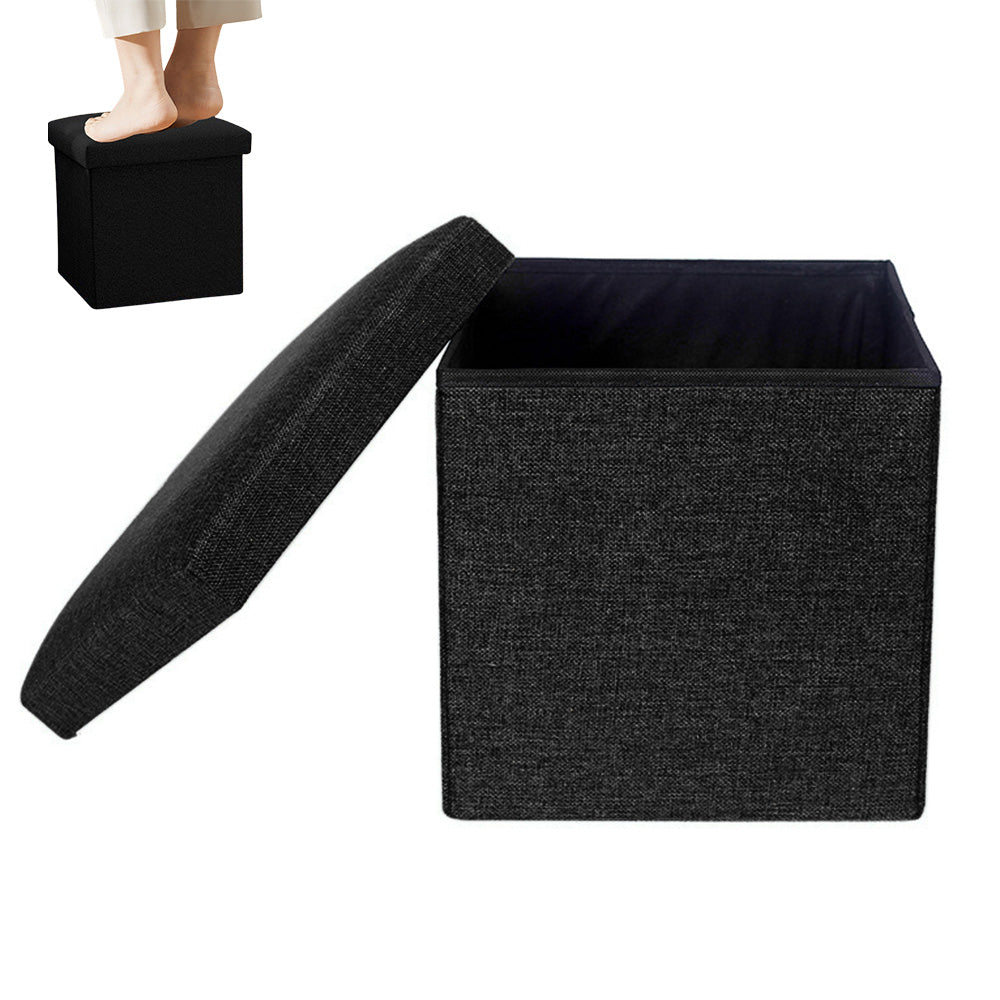 Foldable Storage Ottoman Shoe Bench with Thick Foam Lid - Black