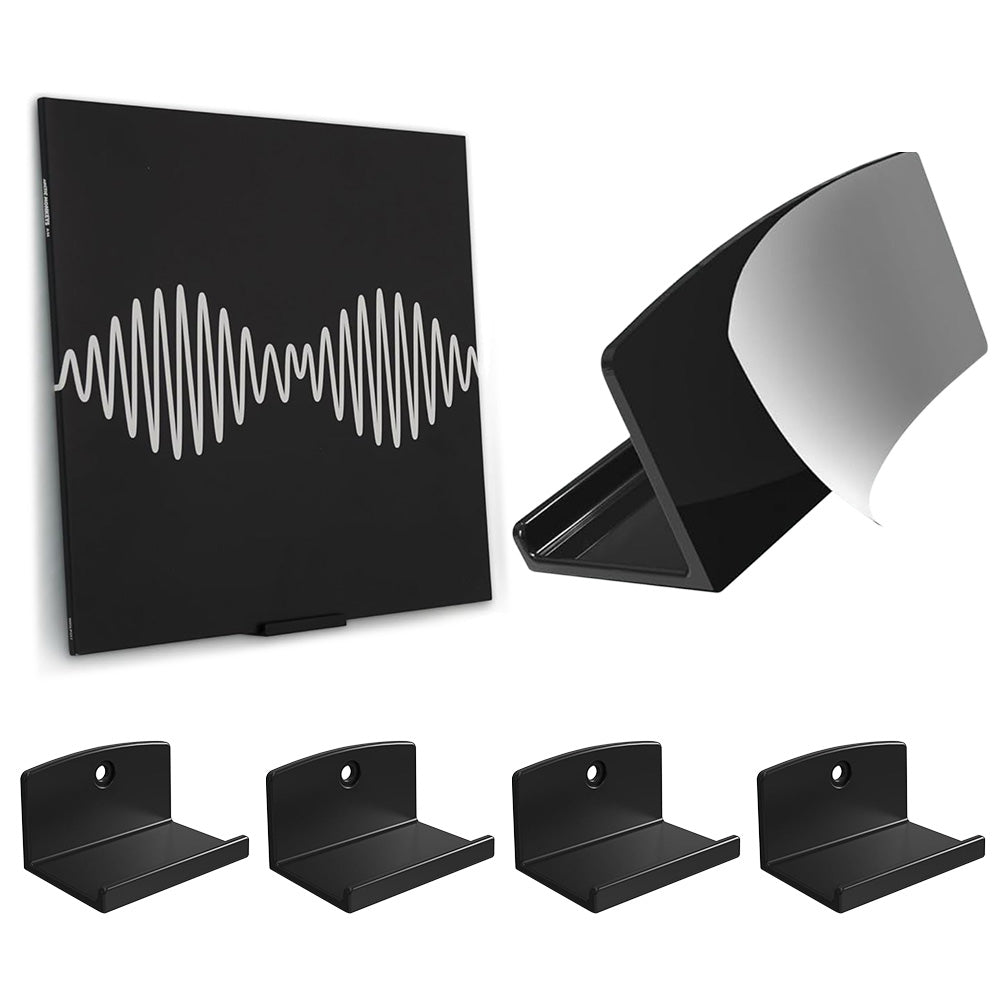 4Pcs Vinyl Wall Mount Record Wall Display Album Wall Mount for 1LP and 2LP-Black