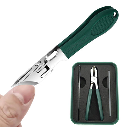 3 Piece Slanted Nail Clipper Set with File and Cleaner Tool - Green