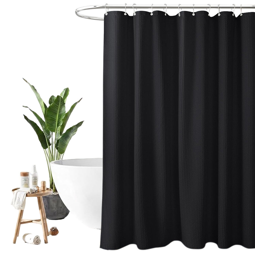 Waffle Weave Water Resistant Shower Curtain - Black