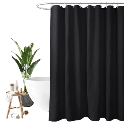 Waffle Weave Water Resistant Shower Curtain - Black