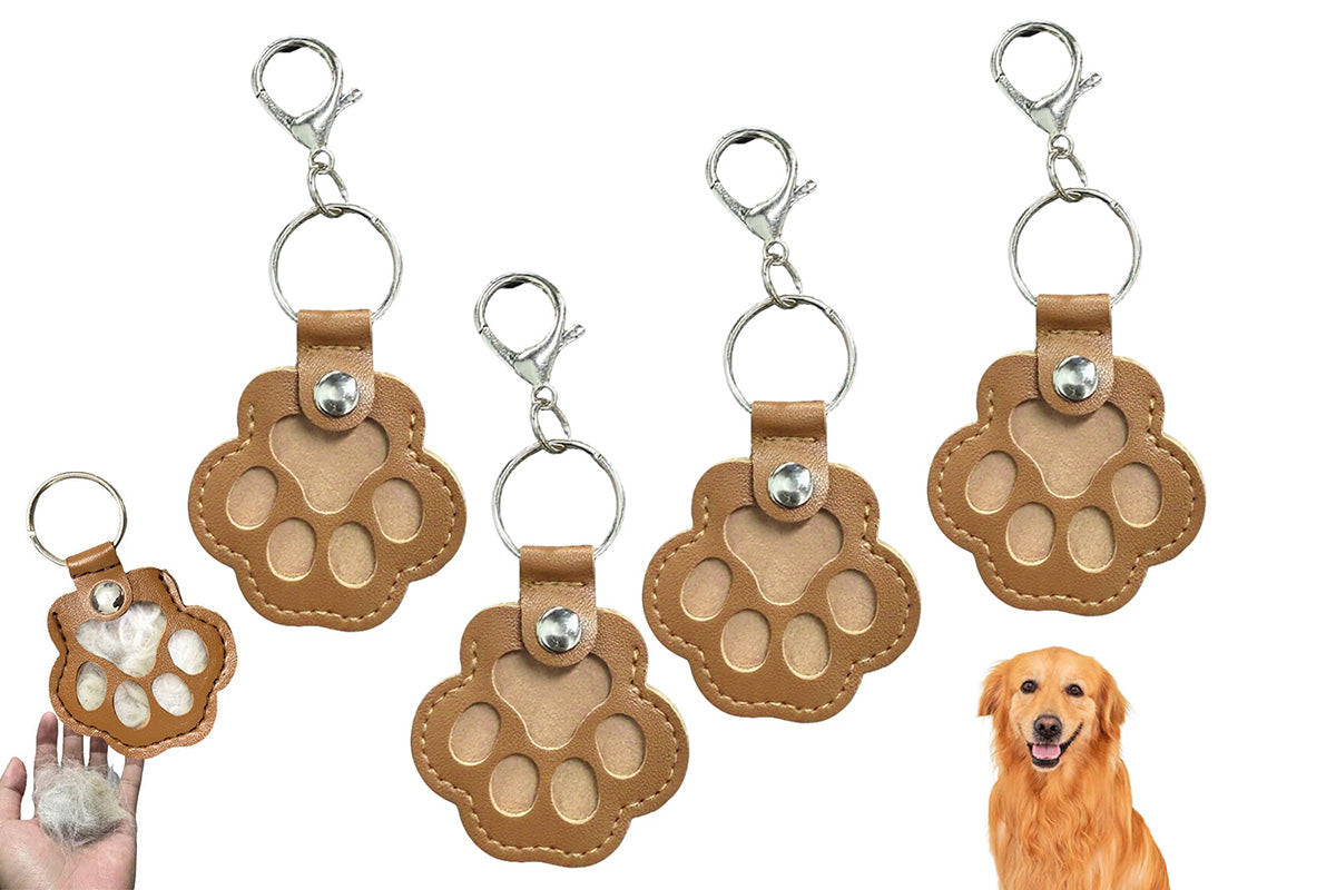 4Pcs Pet Paw Shaped Key Chain Pet Fur Key Chain Pet Memorial Gift Key Ring-Camel
