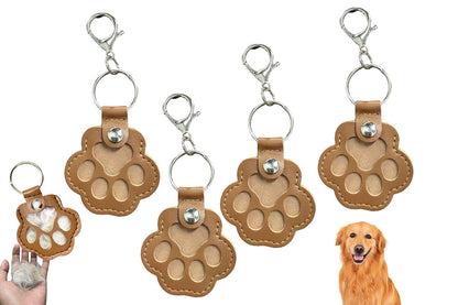 4Pcs Pet Paw Shaped Key Chain Pet Fur Key Chain Pet Memorial Gift Key Ring-Camel