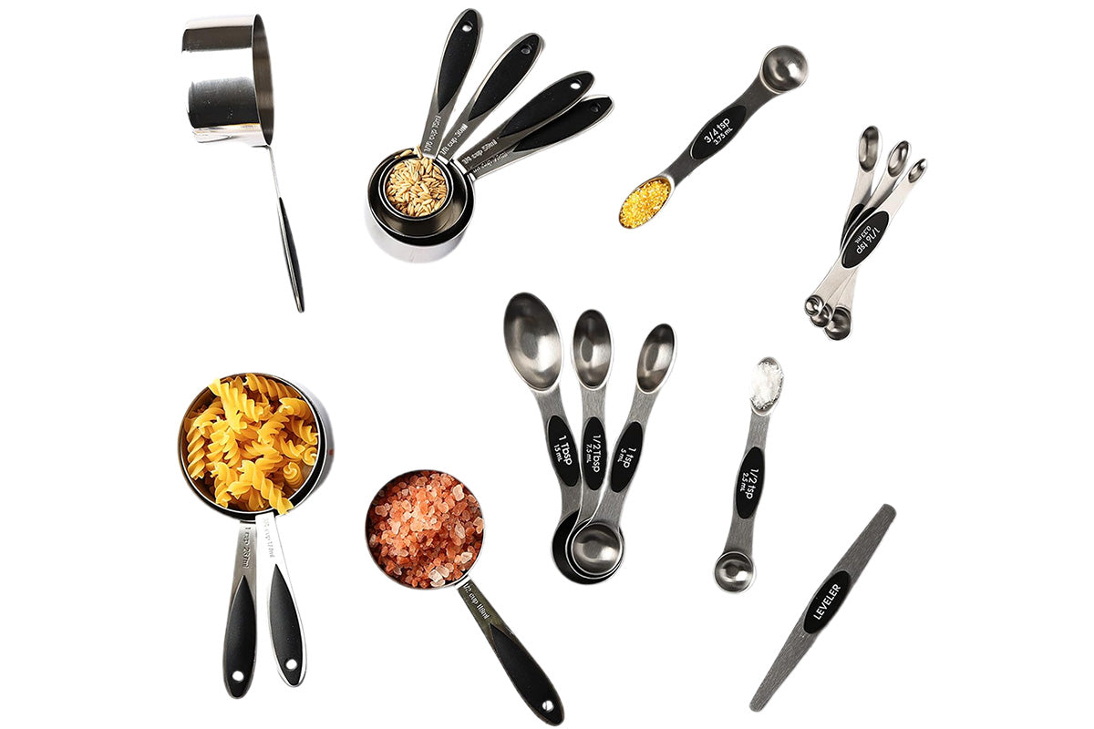 17Pcs Measuring Cups and Spoons Stainless Steel Baking Teaspoon Kitchen Gadget Kit-Black