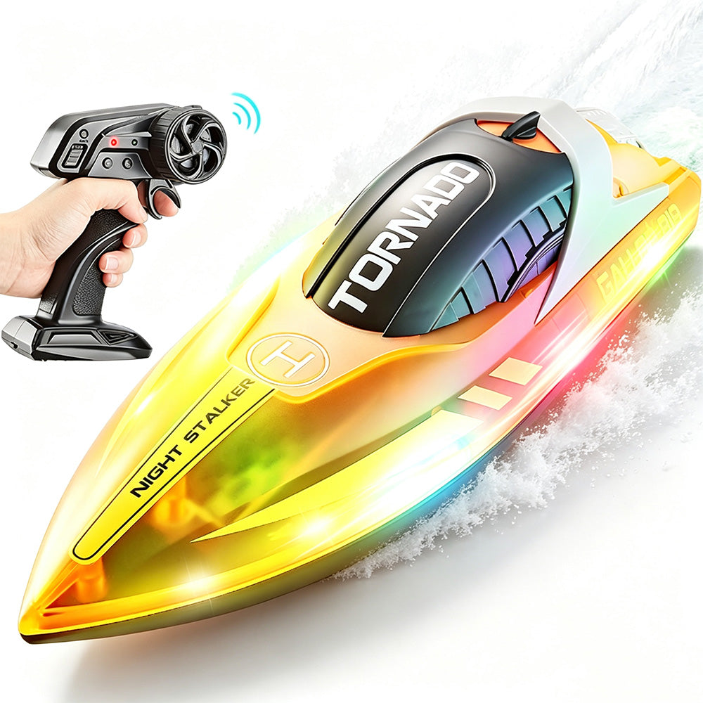 Remote Control Boat with Color LED Lights for Pool Lake - Orange