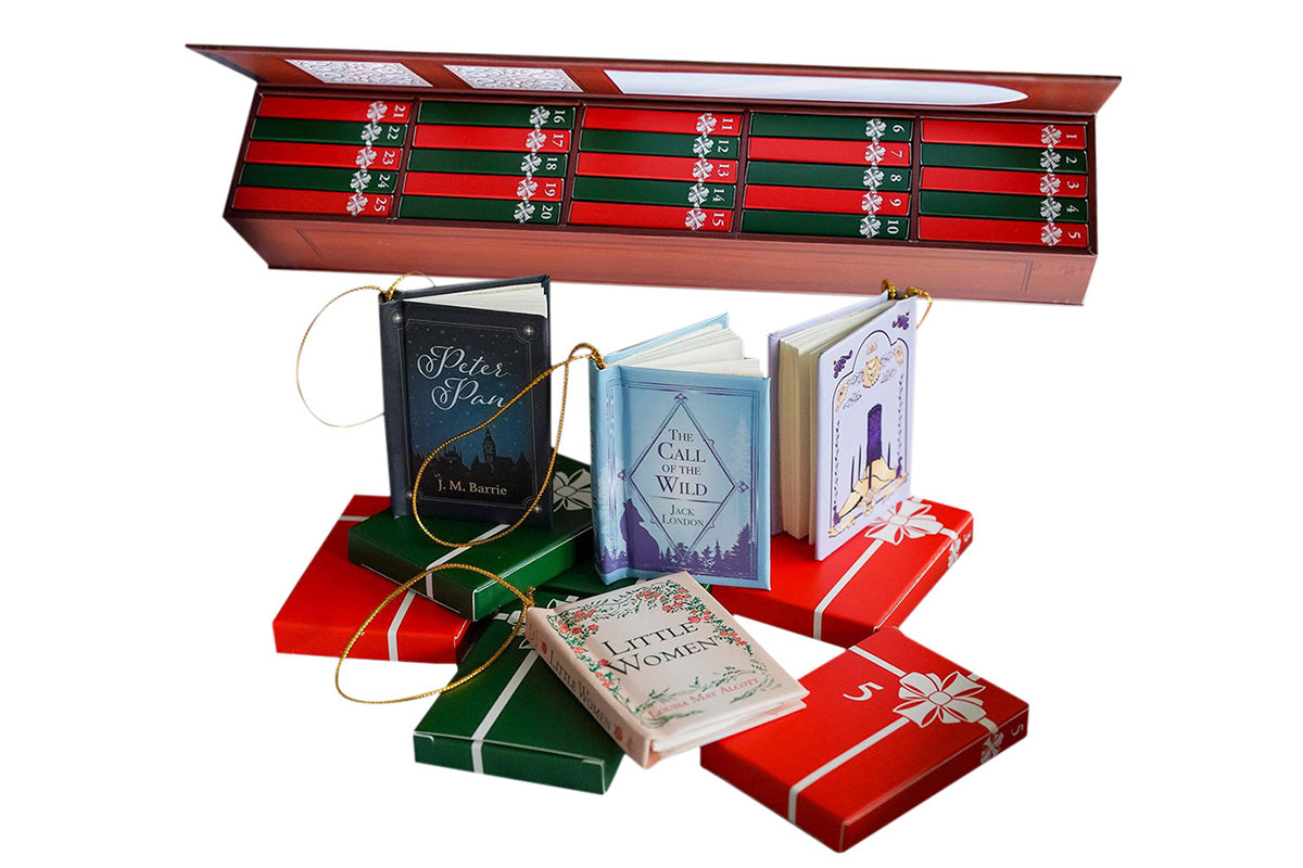 Mini Book Advent Calendar with 25 Book Ornaments for Christmas Countdown Holiday Decorations -Brown