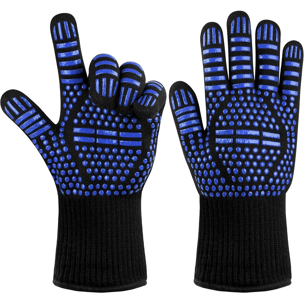 Heat Resistant Oven Gloves Slip Resistant BBQ Gloves - Blue