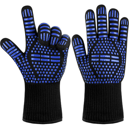 Heat Resistant Oven Gloves Slip Resistant BBQ Gloves - Blue