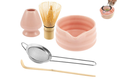 5Pcs Matcha Set Whisk Bowl Spout Scoop Pink