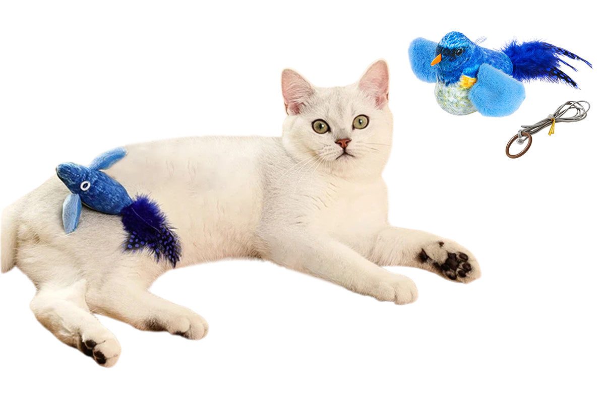 Interactive Cat Toy With Simulated Chirping Bird Artificial Bird For Indoor Cats-Blue