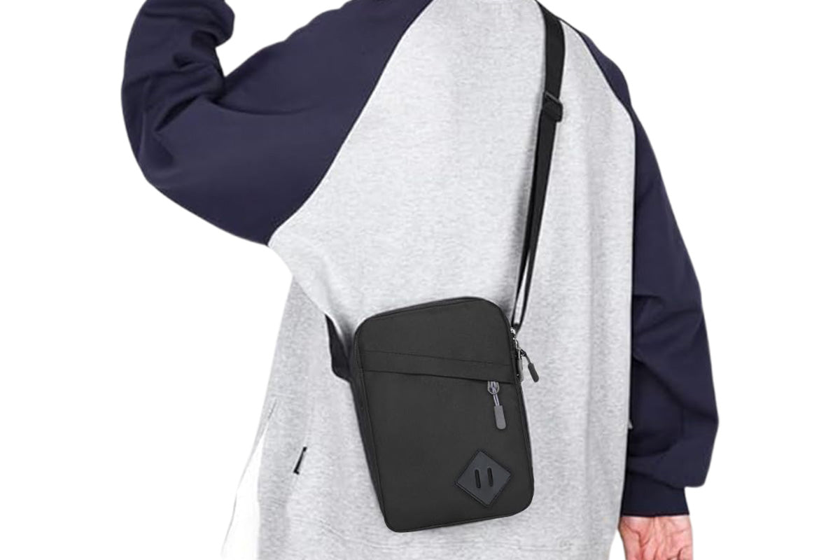 Men's Oxford Crossbody Shoulder Bag with Adjustable Strap and Multi-Pocket Messenger Design-Black