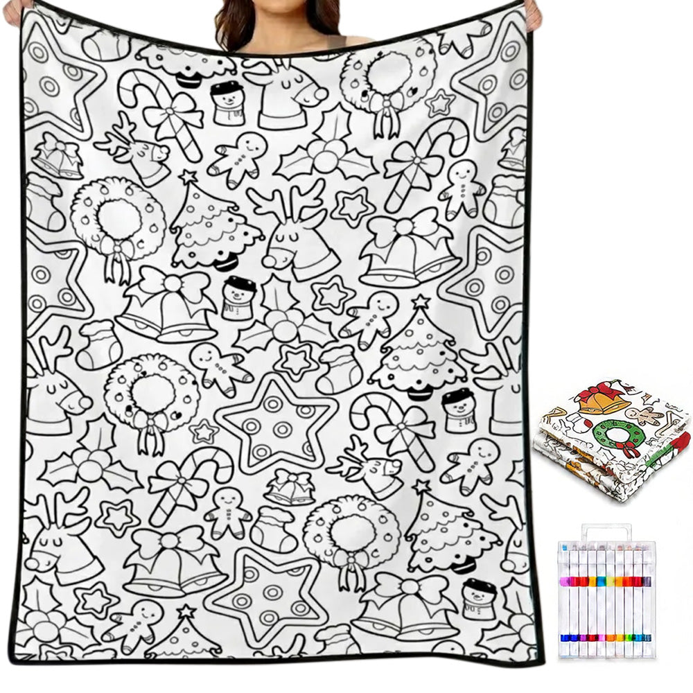 Adult DIY Christmas Coloring Blanket Black and White Line Art - Christmas Tree