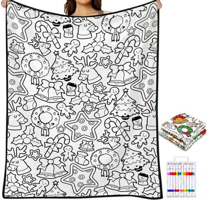 Adult DIY Christmas Coloring Blanket Black and White Line Art - Christmas Tree