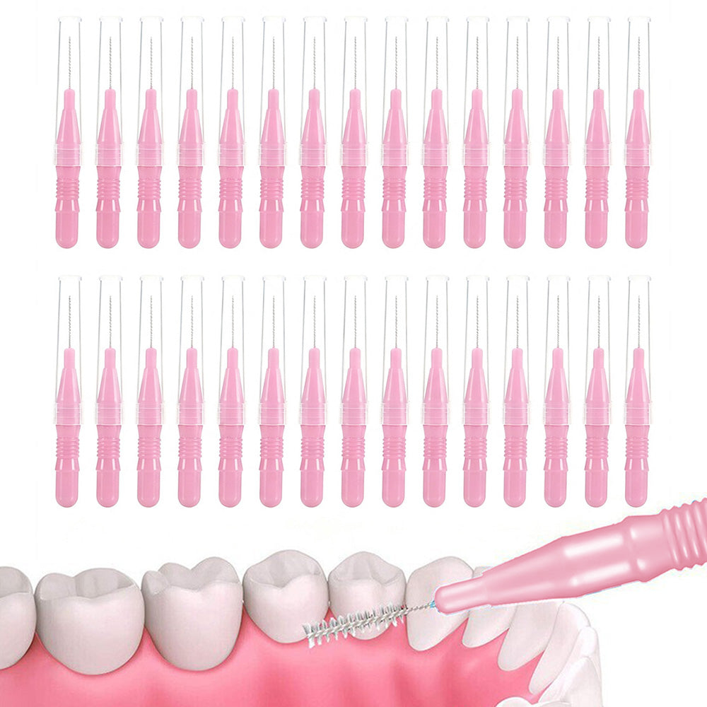 30 Piece Mini Cleaning Brushes for Braces Teeth Brows - Pink
